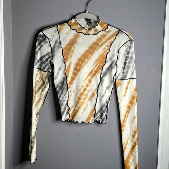 Forever 21 White and Brown Mesh High Neck Top Size Small - Picture 8 of 8